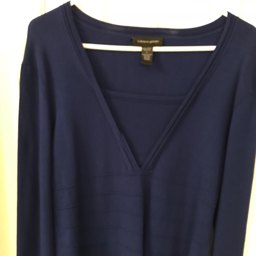 Dark blue cable and gauge  sweater type pull on